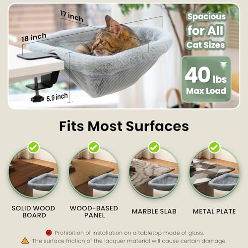 JUNSPOW Cat Desk Bed - One-Click Folding,Sunken Design & Space-Saving Semi-Circular Cat Bed, Soft Faux Rabbit Fur Material, Suitable for Various Desktops-Maximum Hold Up to 40lb
