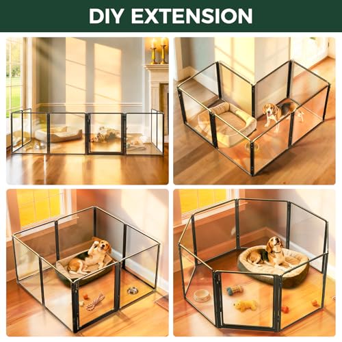 FXW AuraSpace Pro Acrylic Indoor Dog Playpen, Heavy-Duty with Metal Frame, 32" Height 8 Panels for Small and Medium Dogs, Black│Patented