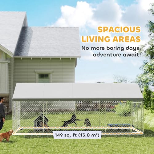 PawHut Outdoor Dog Kennel, 20' x 7.5' x 8', Heavy Duty Large Dog Kennel Outside w/Waterproof Roof, Galvanized Chain Link Pet Enclosure w/Secure Lock, for Large Breed, Chicken, Duck
