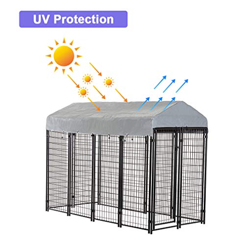 BestPet 8'x4'x6' Heavy Duty Outdoor Dog Kennel, Galvanized Welded Metal Dog Pen with UV-Resistant Waterproof Roof & Cover, Large Dog Playpen Crate Fence for Camping, Backyard