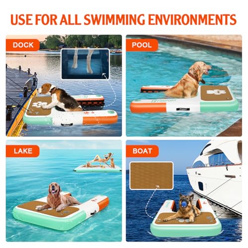 FBSPORT Inflatable Dog Boat Ramp Floating Dock Water Ladder for Pool, Boat, Non-Slip EVA Floating Ladder Pool Ramp for Dog Up to 220 LBs, Safe & Easy Access