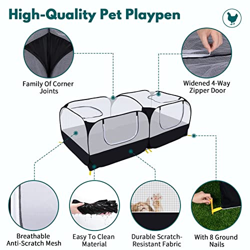Small Animals Playpen,Pet Cage Tent Large Chicken Run Coop with Detachable Bottom Breathable Transparent Mesh Walls, Foldable Pet Enclosure for Puppy Kitten Rabbits Indoor Outdoor Playpen