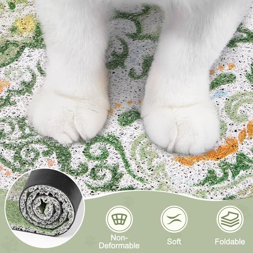 Unicorn Catcher Cat Litter Mat 24" x 15" Non-Slip Litter Box Mat Washable Litter Catcher Mat for Litter Box Indoor Food Mat Supplies Essentials, DarkSeaGreen