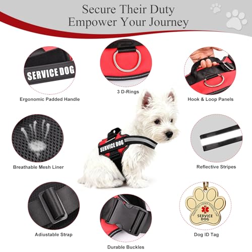 Opstin Service Dog Vest, ID Tag + 50 ADA Information Cards, Service Dog Harness in Sizes X Small to XX Large, Metal Dog Tag has Ruggedized Clip, 2-Sided Service Animal Cards,ESA Accessory Set Small