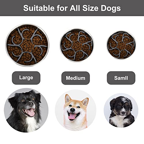 Anipaw Dog Slow Feeder Bowls Silicone Spiral Pet Food Feeder Insert to Slow Down Eating for Large Medium Small Breed Dogs Perfect with Stainless Steel Glass Ceramic Pet Bowls (Grey)