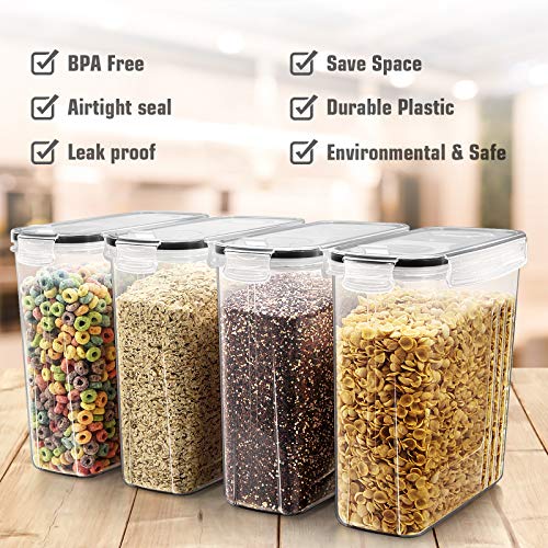 Wildone Cereal Storage Containers Set, Large BPA Free Plastic Airtight Food Storage Containers 4L for Flour, Sugar, 6 Piece Set Cereal Dispensers with 20 Labels & Marker, Black