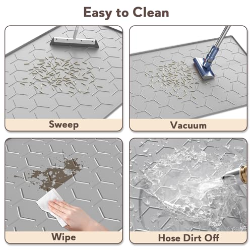 Garoopion Cat Litter Box Mat, Large 40" X 28" Litter Trapping Mat for Cats, Waterproof Silicone Pad for Floor, Gray