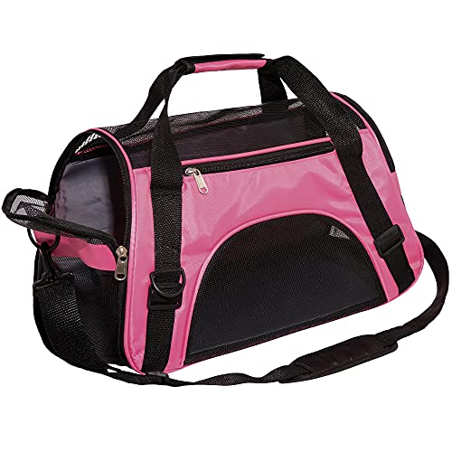 MuchL Cat Carrier for Cats Soft-Sided Travel Pat Carrier for Cat with Wooden Padding Board Airline Approved Lightweight Comfortable Cat Bag for Puppy Small Pets (Small, Pink)