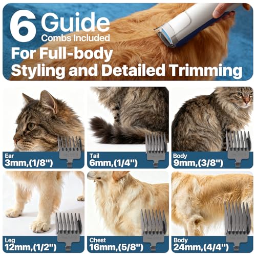 buenkee Dog Grooming Kit with Vacuum, 15000Pa Pet Hair Clipper and Shedding Brush, 50dB Low Noise, 2L Capacity, White