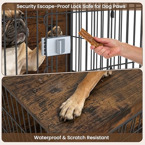Furniture Style Dog Crate, Decorative Wooden Pet Kennel End Table for Small to Medium Dogs (Under 30 lbs), Indoor Dog House with Secure Slide Lock & Solid Top, Modern Pet Cage Furniture, Aged Black