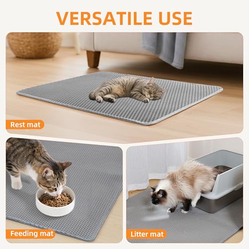 Anywish Large Cat Litter Mat for Litter Box, 47"×33" Double Layer Trapping Mat, Non-Slip Water Proof Kitty Litter Pad, Grey