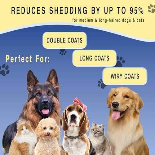 Pet Grooming Rake for Dogs & Cats - Double-Sided Deshedding and Dematting Tool, Gently Remove 95% of Loose Undercoat & Mats for Long-Haired Pets, Painless Fur Brush for Shedding Control (Blue, M)