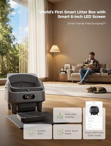 Automatic Litter Box, Cypcat Smart Self Cleaning Cat Litter Box Anti-Pinch, 10 Safety Sensors, Large Cat Litter Boxs for Multiple Cats, 5G & 2.4G WiFi, 6" LED Display, Odor Control Robot, Grey