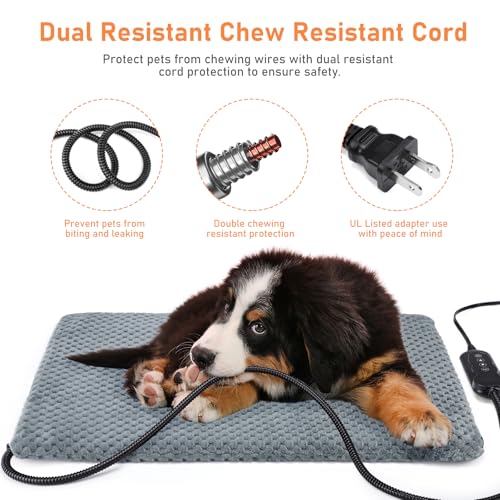 INVENHO Heated Cat Bed, Waterproof Adjustable Temperature Dog Cat Heating Pad with Timer, Indoor Pet Heating Pad for Cats Dogs Electric Pads for Dogs Cats, Pet Heated Pad (S: 18" x 16")