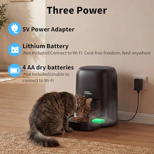 HoneyGuaridan RFID Automatic Cat Feeder with Collar Tag-Activated Personalized Meal, 4.6L 5G WiFi APP Control Cat Food Dispenser with Diet Tracking and Anti-theft for Multi Pet Home and Different Diet