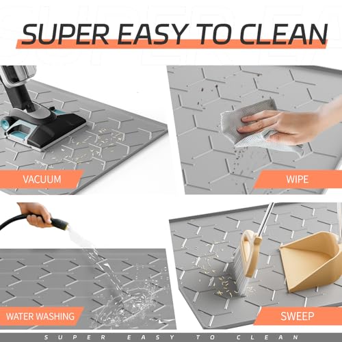 Bulkniu Large Silicone Cat Litter Mat, Waterproof/Urineproof, Litter Recycling, Easy to Clean, Soft on Kitty Paw (22"X34"- Grey)