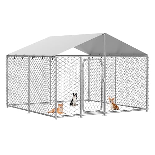 7.8x7.8 FT Extra Large & Heavy Duty Dog Kennel Run - Outdoor Metal Enclosure with Lockable Door and Waterproof Cover for Big Dogs