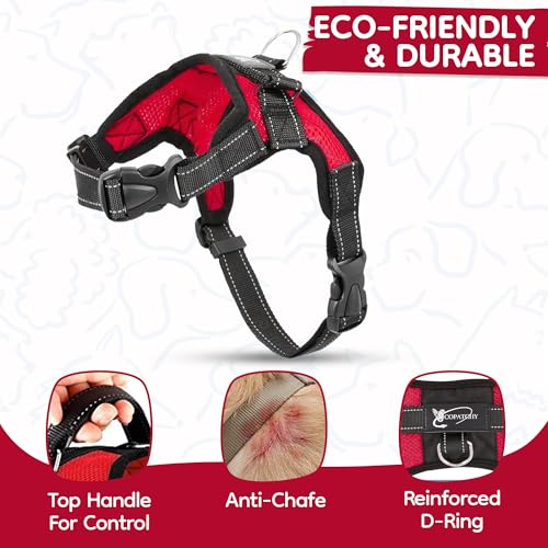 Copatchy No Pull Reflective Adjustable Dog Harness with Handle- Comfortable Soft All Weather Mesh, Easy On Puppy Harness for Small Medium and Large Dogs (Red) Small