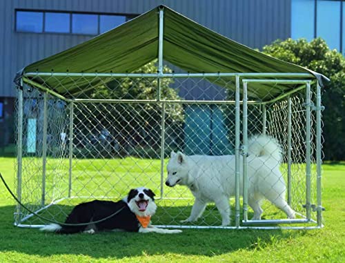 ATTAV Outdoor Dog Enclosure Heavy Duty Dog Kennel House Mesh Dog Big Cage Pet Kennel Steel Fence with Secure Lock (6.56‘x 6.56’)