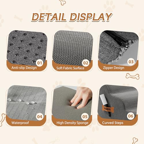 Romrol Dog Stairs Ramp for High Bed, 33D Pet Stairs Steps 15.7” H with Durable Non-Slip Waterproof Fabric Cover, Dog Slope Stairs to Bed for Small Dogs and Cats or Pets Joints, 3-Steps