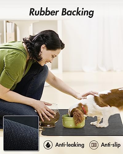 MontVoo-Absorbent Pet Feeding Mat-No Stains Pet Mat for Food and Water Bowl-Quick Dry Cat & Dog Food Mat Water Dispenser Mat-Pet Supplies Mat-Dog Water Bowl Mat for Messy Drinker,（Darkgrey,12"x19"）