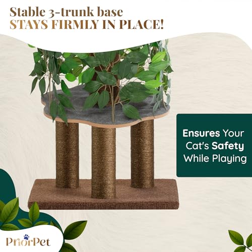 Cat Tree with Leaves – Stable & Space-Saving Design – 4 Scratch Levels & 5 Scratching Posts – for Climbing, Hiding and Sleeping – Easy to Assemble – Durable Cat Trees for Indoor Cats – Natural Look