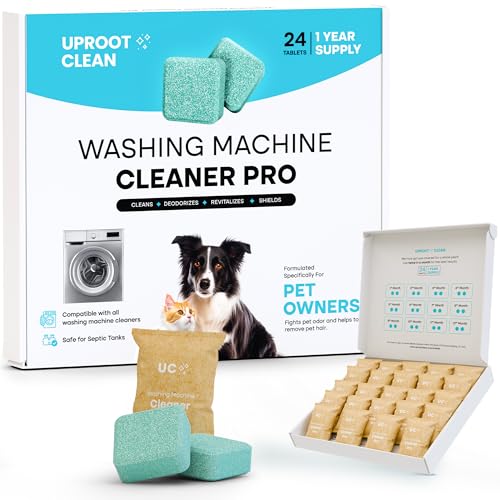 Uproot Clean Washing Machine Cleaner Tablets - 24 Pack for a 12 Month Supply. Formulated for Pet Owners. Compatible with HE, Top & Front Load. Easily Removes Residue, Grime, and Odors. Septic Safe.