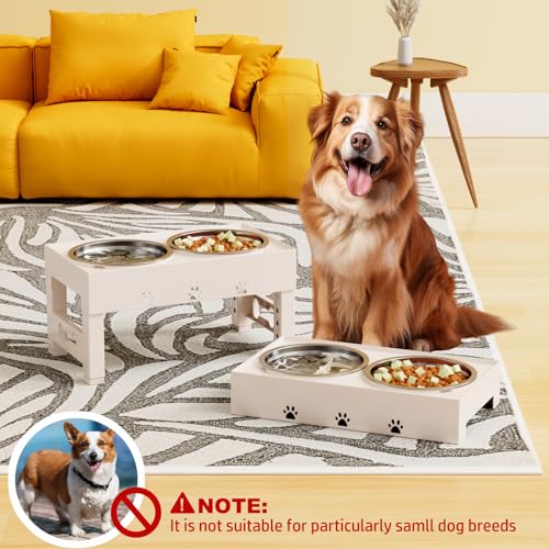 Elevated Dog Bowls with 2 Stainless Steel Bowls, 5-Height Adjustable Stand (3.1", 9" to 12"), for Improved Digestion & Neck Support, Easy Clean, Non-Slip Base Raised Feeder for Medium Large Dogs