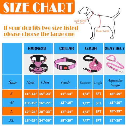LOBEVE No Pull Dog Harness, Collar & Leash Set | Includes Dog Seat Belt, Collapsible Bowls & Poop Bag Dispenser. Ideal for Training, Walking, Hiking. Fits Small to Large Dogs(Pink-L)