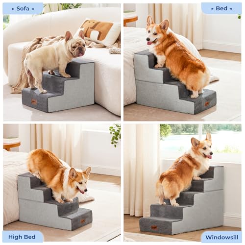 ZOMISIA Dog Steps for Couch - Pet Stairs for Small Dogs and Cats, Dog Steps with Non-Slip Bottom Grey 3 Steps, Grey