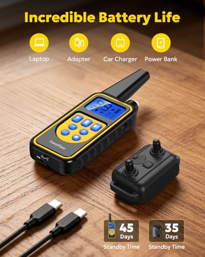 Heaflex Dog Shock Collar with Remote, Dog Training Electric Collar, Waterproof Rechargeable, 1640ft Dog Shock Collar with LED Light, Beep, Vibration, Shock for Medium/Large 3 Electronic Collars Dogs
