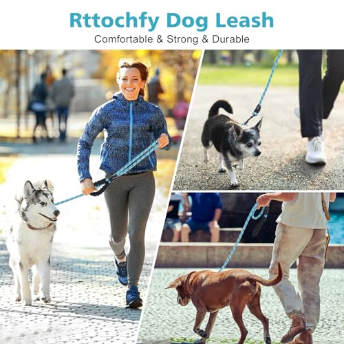 Rttochfy Rope Dog Leash 2/4/5/6/8/10 FT with Comfortable Padded Handle and Highly Reflective Threads for Small Medium and Large Dogs Heavy Duty (1/2"-5 FT, Blue)