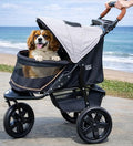 Pet Gear No-Zip AT3 Pet Stroller for Cats/Dogs, Zipperless Entry, Easy One-Hand Fold, Jogging Tires, Removable Liner, Cup Holder + Storage Basket, Sea Salt