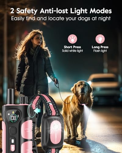 SLOPEHILL Dog Shock Collar - 4200FT Dog Training Collar with Remote,IPX8 Waterproof E-Collar with Beep,Vibration,Shock,Flash Light,No Shock Mode,Shock Collar for Small Medium Large Dog 8-140lbs,Pink