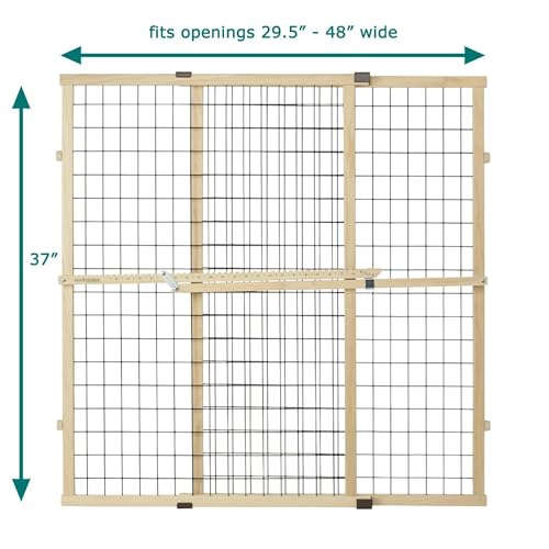 MYPET Wire Mesh Dog Gate: 29.5"-40" Wide, Pressure Mounted with No Tools; Expandable, Durable Pet Gates for Doors and Hallways, 37" Tall, Made with Sustainable Hardwood