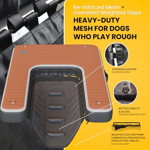 DOK Dog-DOK Inflatable Dock Platform: Safe & Easy Water Access for Dogs Up to 250 lbs; Floating Non-Slip EVA Foam with Dog Boat Ramp for Pool, Dock, & Lake | Military Grade & High Visibility