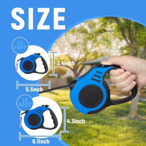 LIEVUIKEN Retractable Dog Leash Automatic Telescopic Tractor Dog Tape, Pet Tape 10/16 FT Durable and Convenient, with Non-Slip Handle, Suitable for Small and Medium-Sized Dogs Blue