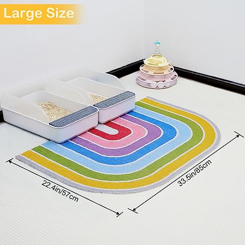 Unicorn Catcher Cat Litter Mat Quality Litter Box Mat Large Non-Slip Cat Litter Mat Litter Trapping Mat Soft Kitty Litter Mat Compatible Two Litter Boxes Cat Products Easy to Clean,Rainbow,L