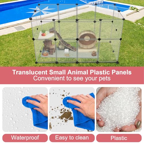 24 Panels Portable Small Animals Playpen,48"x 24"x 28" Transparent Pet Playpen,Portable Plastic Enclosure,Puppy Play Pen for Indoors Outdoor Pet Fence for Guinea Pigs,Bunny,Ferrets,Hamsters,Hedgehogs