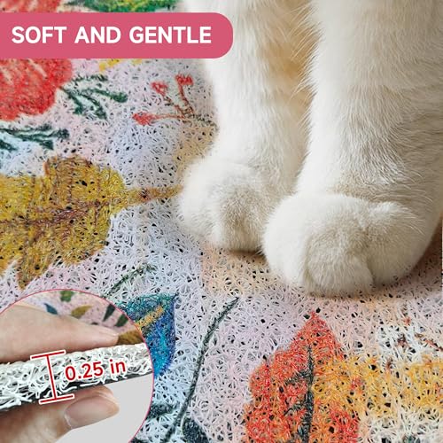 YOSEPATI Cat Litter Mat, 24" x 16" Litter Box mat, Upgrade Non-Slip Kitty Litter mat, Traps 100% Litter, Soft on Kitty Paws, Easy Clean for Scatter Control, Bohe cat Food mat, Urine Waterproof