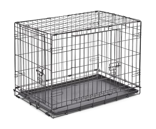 Midwest Homes for Pets 30-Inch New World Crate for Medium Breeds, 21-40 lbs, Double Door Folding Dog Crate, Leak-Proof Tray & Secure Latches, Portable, Durable & Easy to Assemble