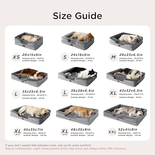 Bedsure Orthopedic Dog Bed Medium Size Dogs - Washable Small Medium Dog Cat Bed Waterproof, Comfort Cats Couch Sofa with Washable Removable Cover, Pets Bed with Nonskid Bottom, Grey, 28"