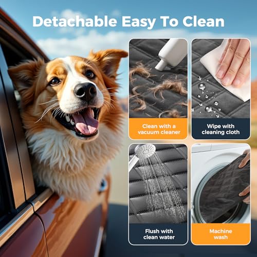 Eamefia Dog Car Seat Cover for Back Seat, Hard Bottom Back Seat Extender for Dogs - Supports 400lbs, Scratch Resistant, Anti Slip Portable Dog Hammock, Suitable for F150, SUVs and Trucks Black