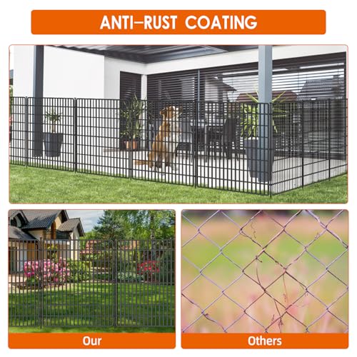 15 Panels No Dig Fence with Gate, 32 in(H) X 36 ft(L) Garden Decorative Fence Animal Barrier for Dogs, Rustproof Metal Garden Edging Border for Outdoor, Yard, Patio, Black