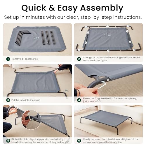 Love's cabin Elevated Cooling Dog Bed for Large Dogs, Portable Indoor & Outdoor Raised Pet Dog Cat Cot, Durable Summer Frame with Breathable Mesh, Grey, 48 inches