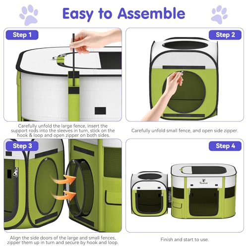Pawaboo 2-in-1 Pet Playpen for Dog Cat, Portable Puppy Playpen with 600D Oxford, Divisible Pet Tent for Indoor and Outdoor Travel Use of Kitten and Puppy, Foldable Dog Enclosure