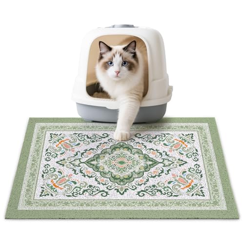 Unicorn Catcher Cat Litter Mat 24" x 15" Non-Slip Litter Box Mat Washable Litter Catcher Mat for Litter Box Indoor Food Mat Supplies Essentials, DarkSeaGreen