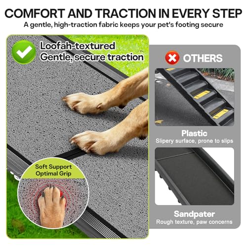 𝟕𝟏'' & 𝟐𝟎" Wide Dog Ramp for Large Dogs, Holds 250LBS & Gentle Slope for Joint Care - Dog Car Ramp with Upgrade Non-Slip Surface - Portable Folding Pet Ramps for Senior Pets Enter into SUV, Truck