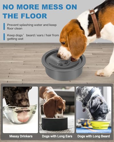 No Spill Dog Water Bowl, Slow Drinking Non Spilling Water Dish, Fits into Elevated Pet Feeder, 30oz Messy Drip Proof Slobber Stopper Water Dispenser for Dogs