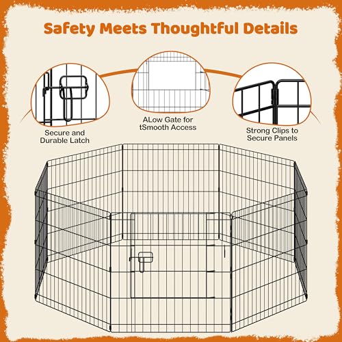 Yaheetech 24" High 8 Panel Foldable Metal Dog Exercise Pen Pet Playpen Dog Fence Outdoor & Indoor Use for Small Animals with Door Black